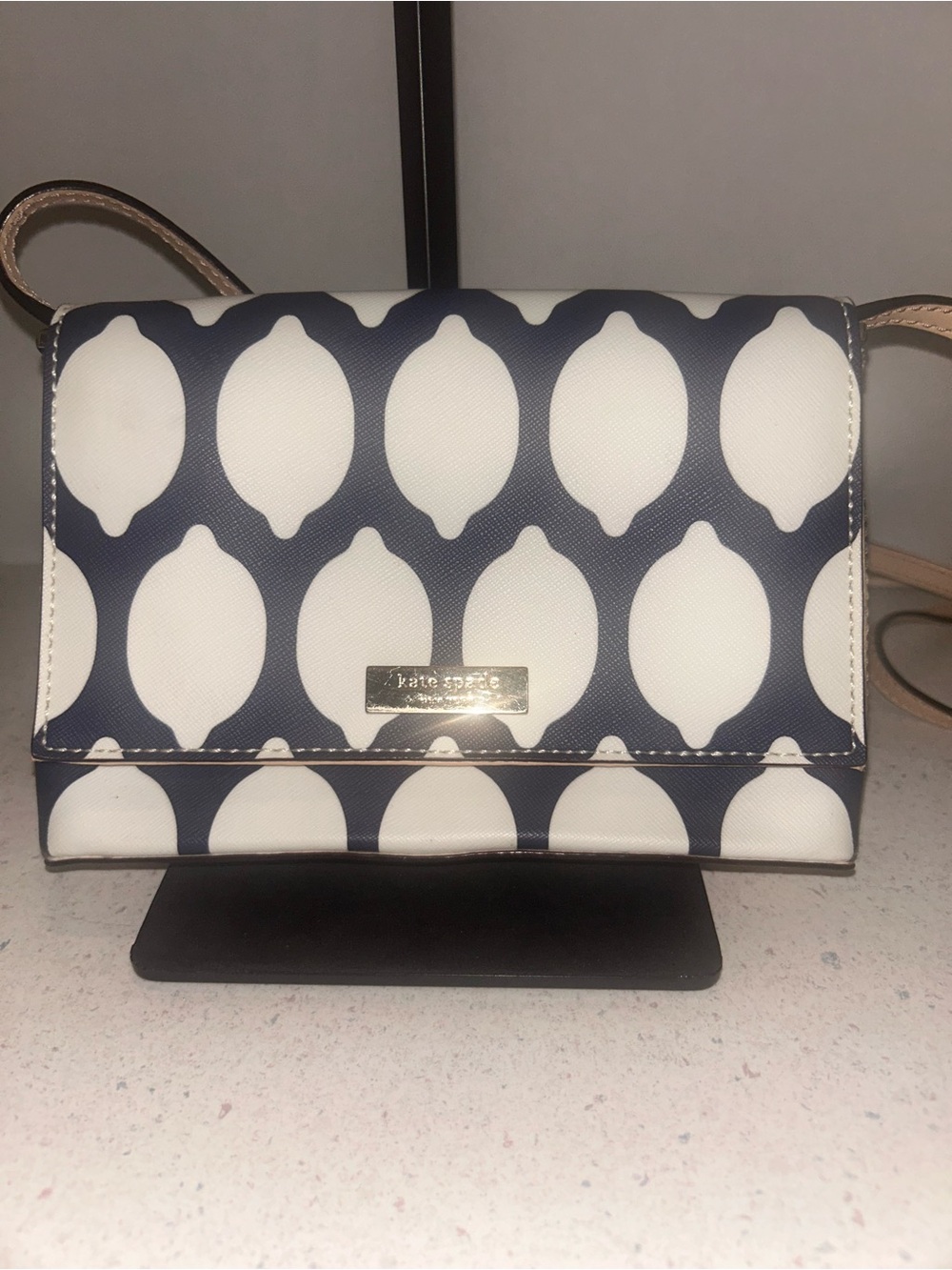 kate spade Navy and White Lemon Motif Crossbody